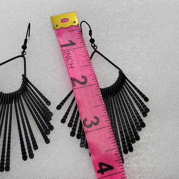 Black Fringe Earrings Long Tassel Fringe Earrings - Picture 4 of 4